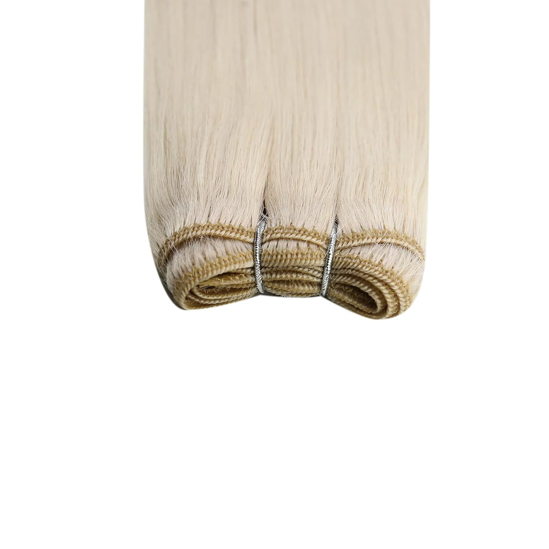 Ugeat Tressen Echthaar Platinblond 45 cm Extensions Tressen Echthaar Blond Glatt Haartressen Platinb