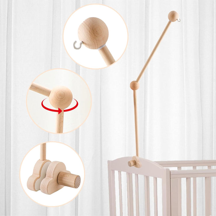 Mobile Halterung Holz für Wickeltisch, Mobile Halterung Holz für Babybett, Mobile Baby Halterung Dre