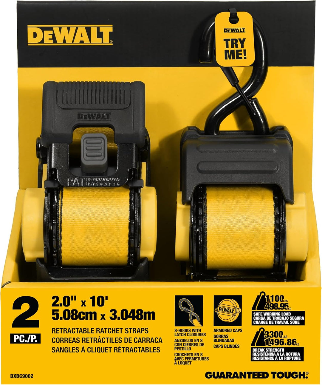 DEWALT DXBC9002 automatisch einziehbare Ratschengurte mit Ratsche, 5,1 x 3 m, 5,1 kg sichere Arbeits