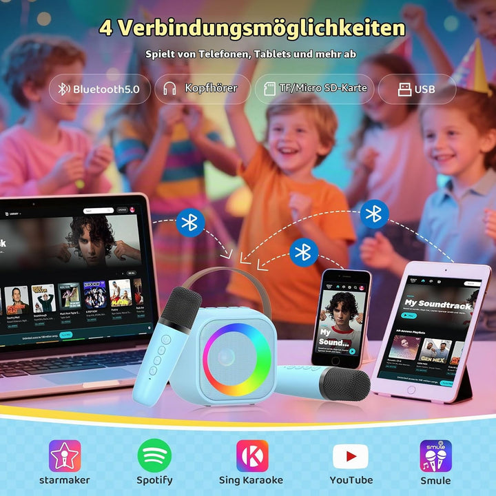 Jeefu Karaoke Maschine Kinder mit 2 Mikrofonen, Spielzeug für 3-12 Jahre alte Mädchen Geschenke, Min