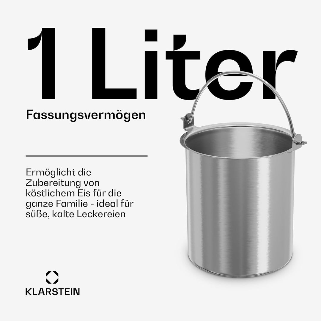 Klarstein FrostFusion Eisbehälter für Speiseeis – 1L Edelstahl, Spülmaschinenfest, Robust, Passend f