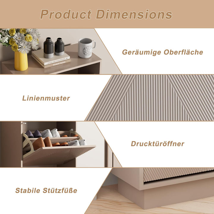 UEV Schuhschrank mit 4 Klappen, Schuhkipper Schuhkommode Schuhregal schmal für Flur mit Kippschutz/D