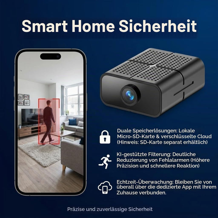 4K Mini Kamera, 2.4/5 Ghz WLAN Innenkamera 150° Weitwinkel &amp; Nachtsicht Objektiv automatische, Beweg