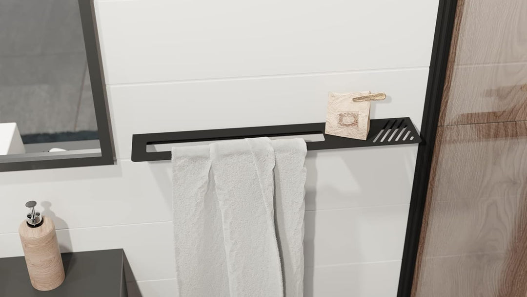 Manestein Längliches Regal für Handtücher und Kosmetik, Handtuchhalter mit Ablage, Halterung für Tüc