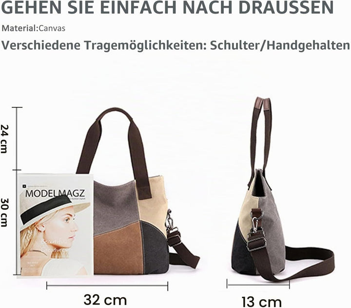 NICOLE &amp; DORIS Damen Handtasche Canvas Shopper Schultertasche Mehrfarbige Tote Tasche Casual Umhänge