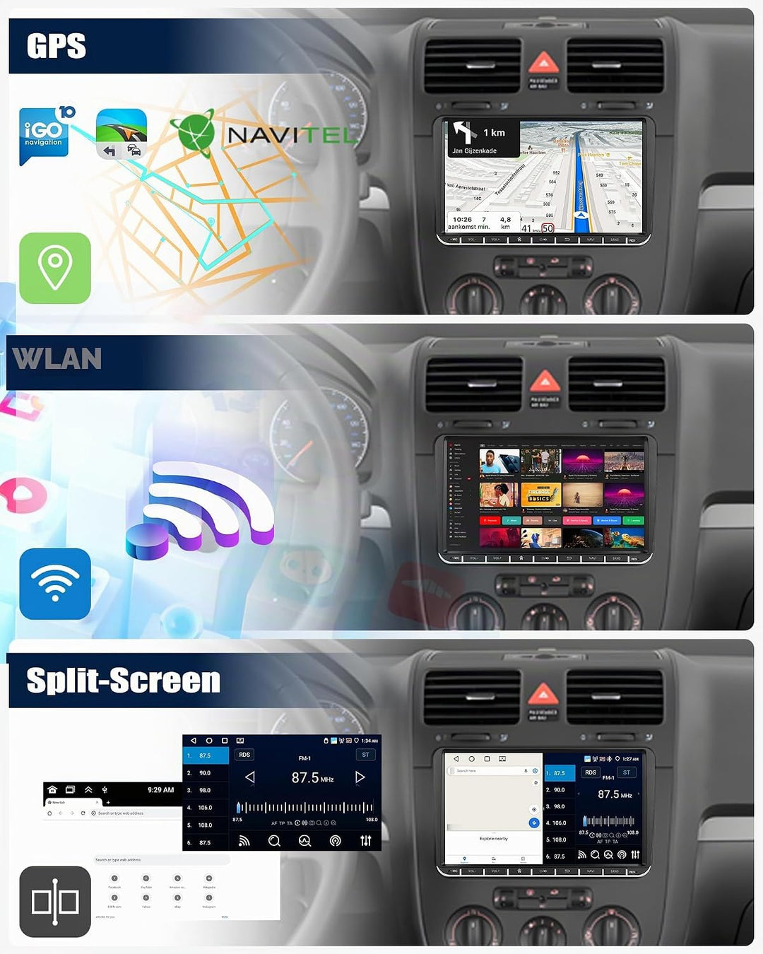 CAMECHO 4G+64G Android 15 2 DIN Radio für VW Golf 5 Polo Skoda mit Carplay Android Auto GPS,9 Zoll T