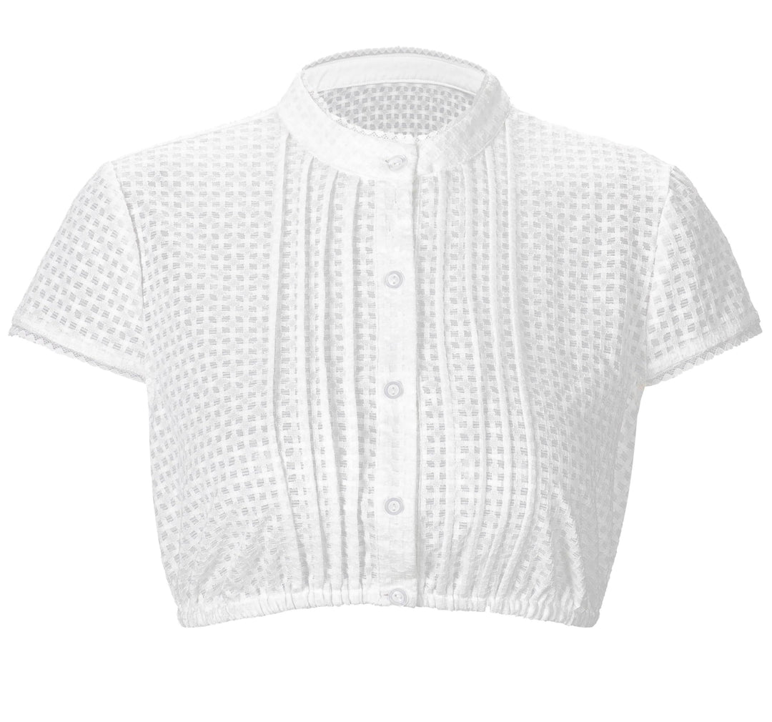 Elegante Blumen Streifen Spitze Hochelastisch Stoff Hochwertig 3/4 Ärmel Dirndlbluse Weiss Spitze Di