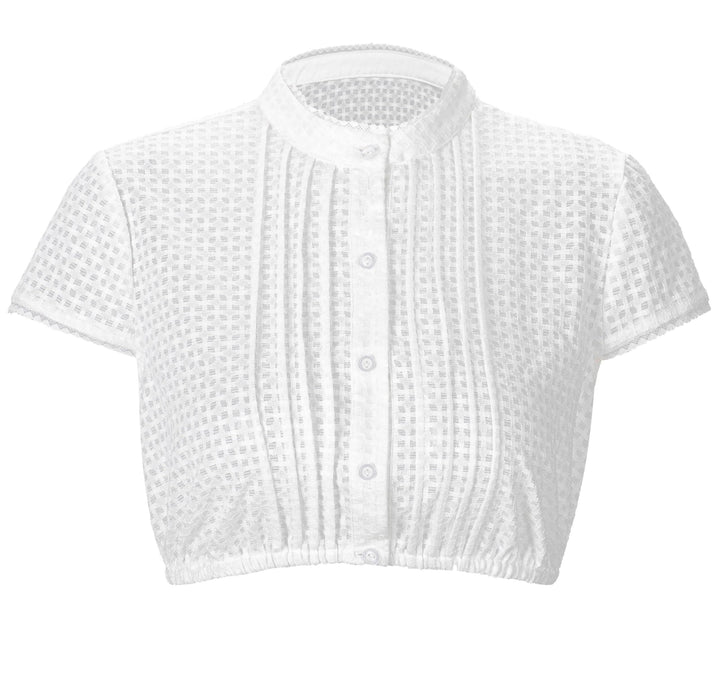 Elegante Blumen Streifen Spitze Hochelastisch Stoff Hochwertig 3/4 Ärmel Dirndlbluse Weiss Spitze Di