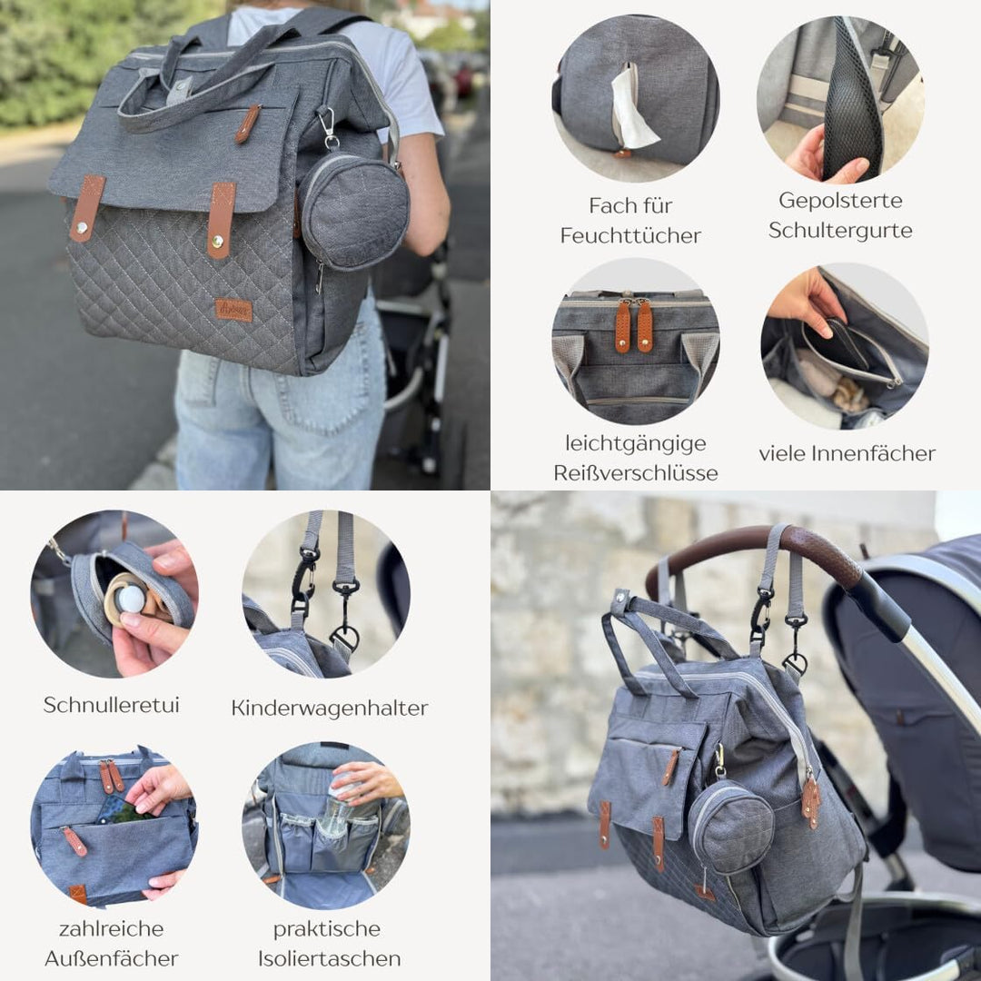 Wickelrucksack inkl. Wickeltunterlage, Wickeltasche gross viel Stauraum, Baby Rucksack für unterwegs
