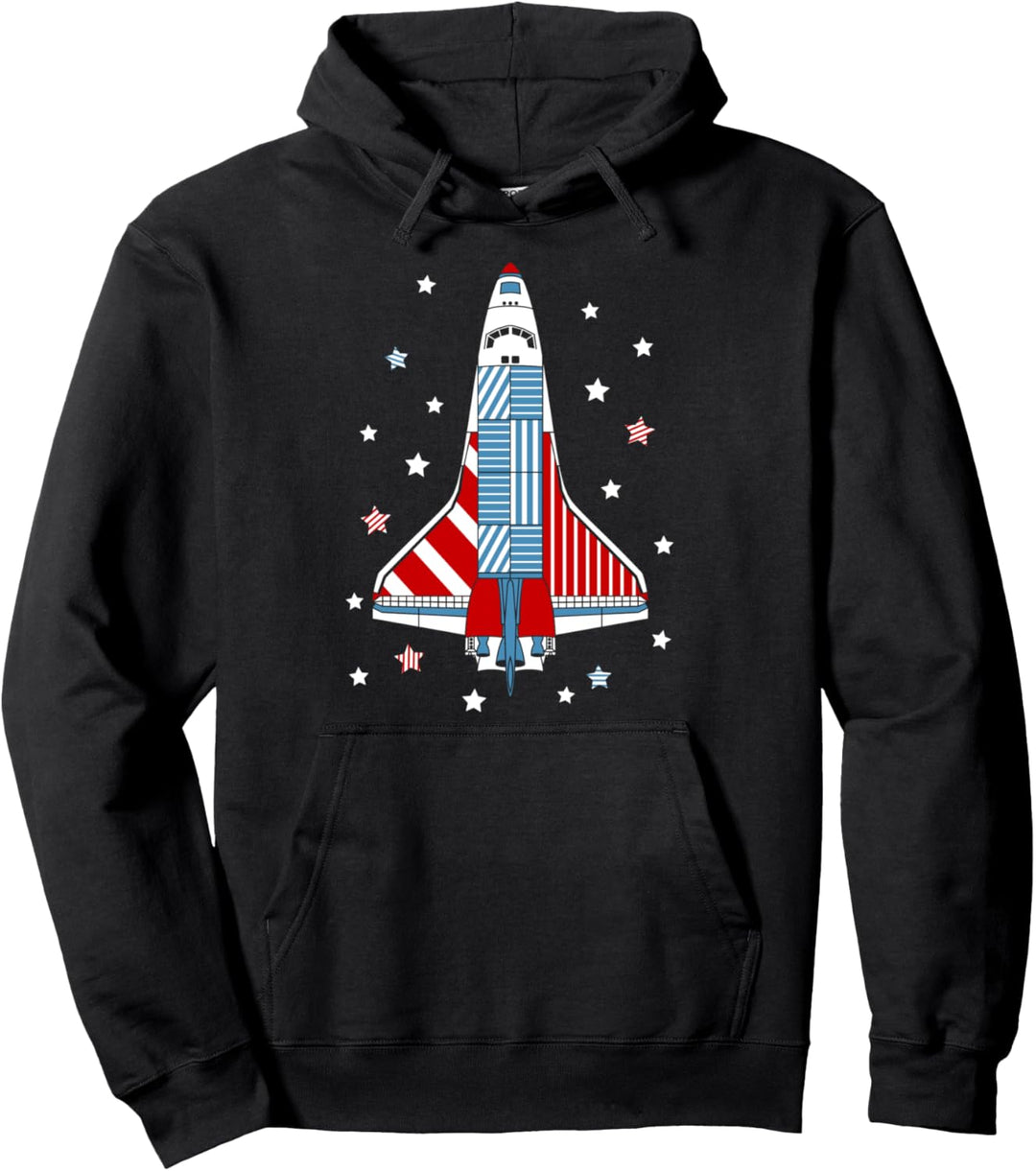Trendy Red White & Blue Rocket With Stars Pullover Hoodie