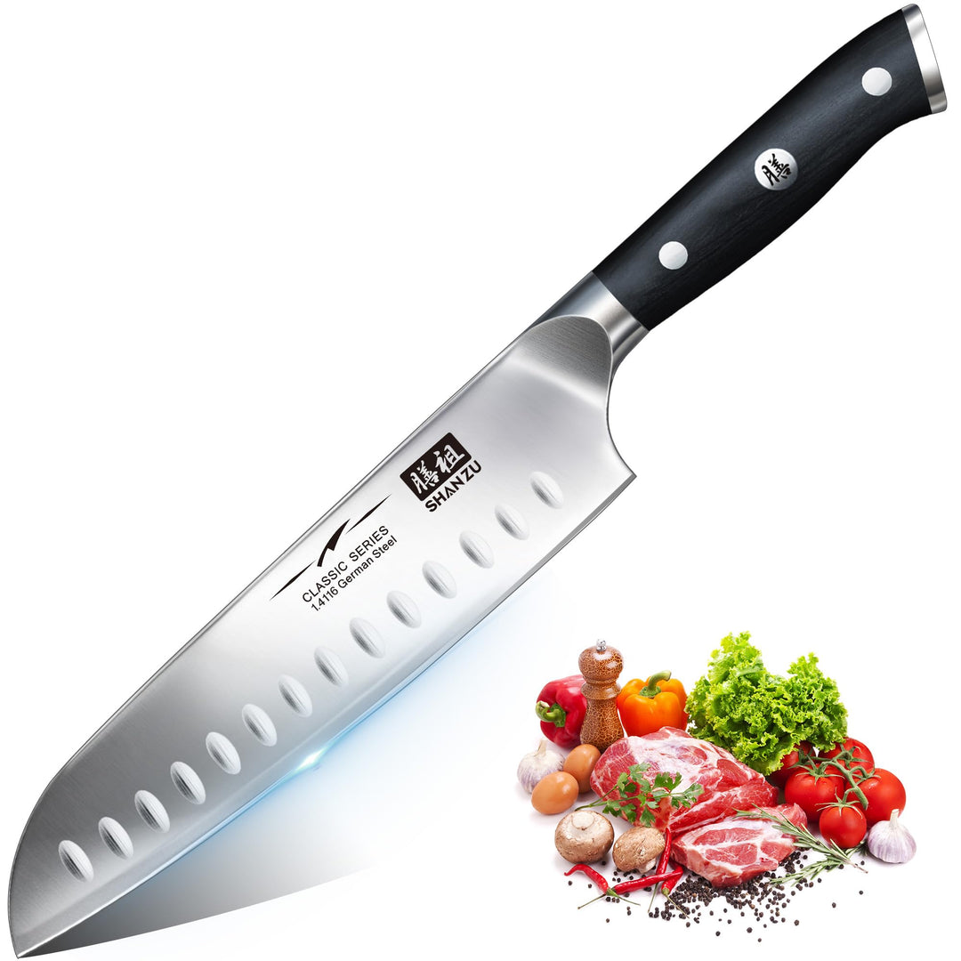 SHAN ZU Kochmesser Küchenmesser, Chefmesser Santoku Deutscher Carbon Edelstahl Scharfe Messerklinge
