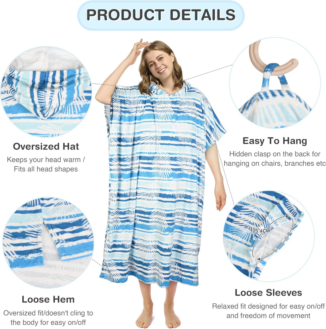 Kato Tirrinia Mikrofaser Frottee Surf Poncho Handtuch Badeponcho Bademäntel Sauna Damen Herren, Gros