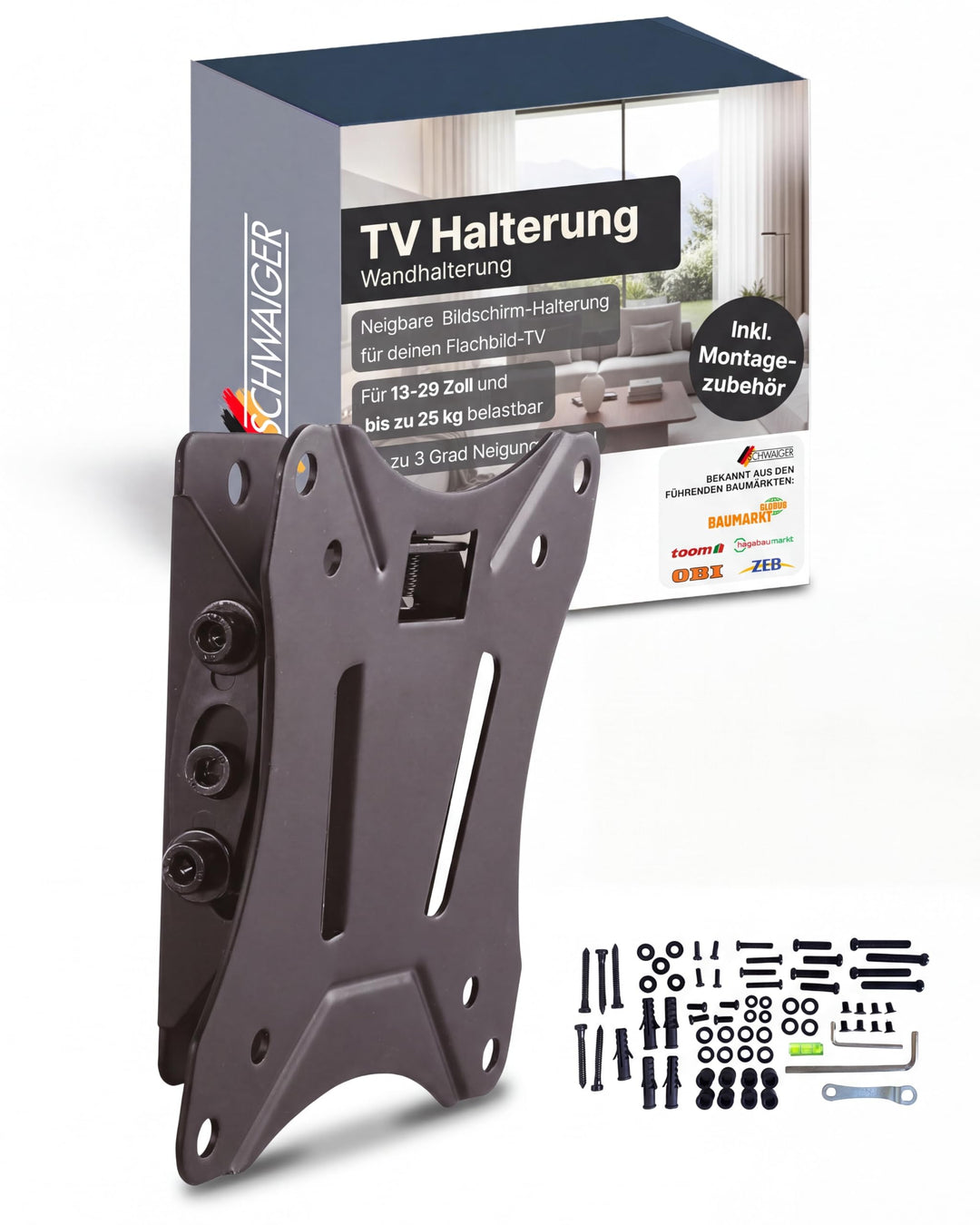 SCHWAIGER 9352 TV-Wandhalterung Fernseher-Halterung Mounting für Displays 13-29 Zoll bis 25kg neigba
