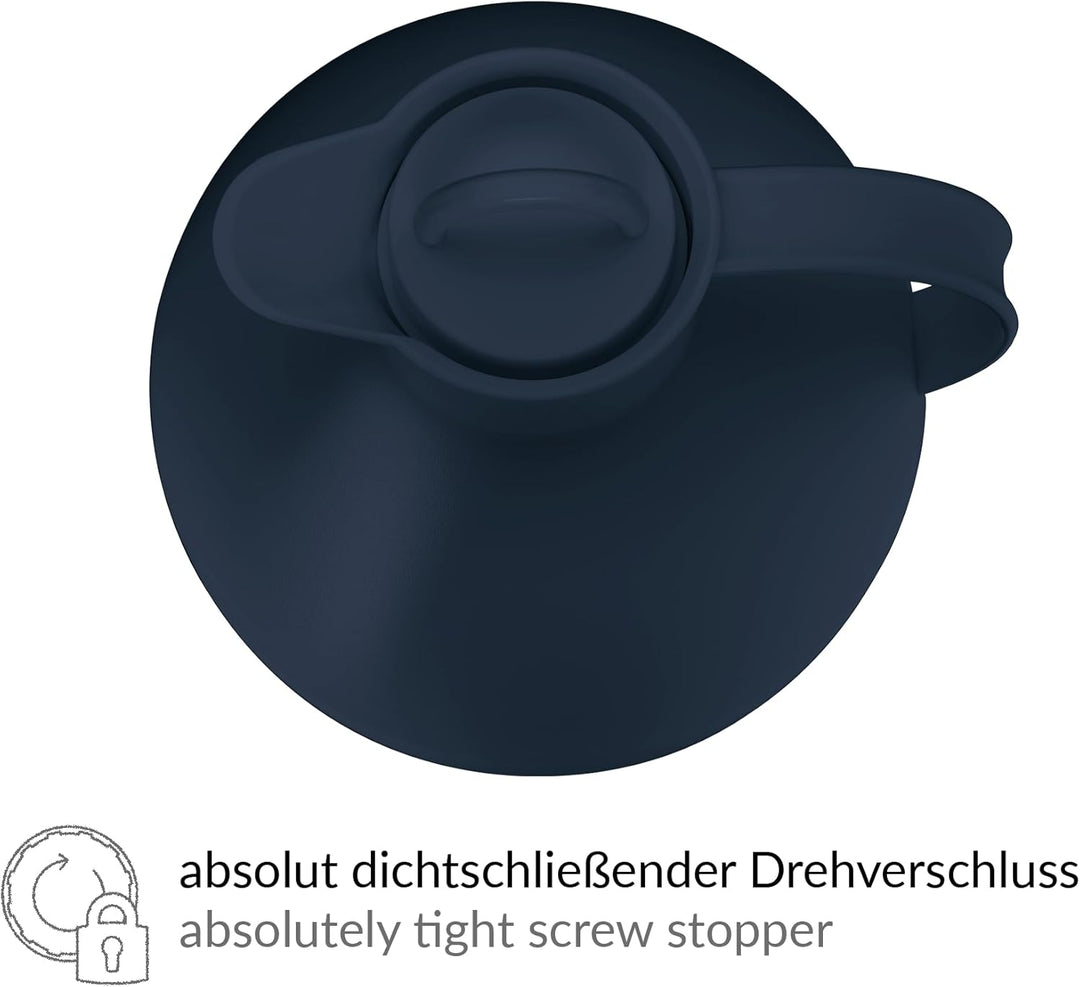 alfi KUGEL 0,94l, dark blue mat, Kunststoff-Isolierkanne mit hygienischem Hartglaseinsatz, Drehversc