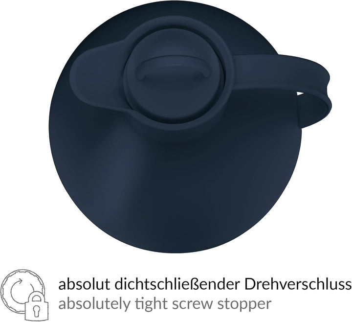 alfi KUGEL 0,94l, dark blue mat, Kunststoff-Isolierkanne mit hygienischem Hartglaseinsatz, Drehversc
