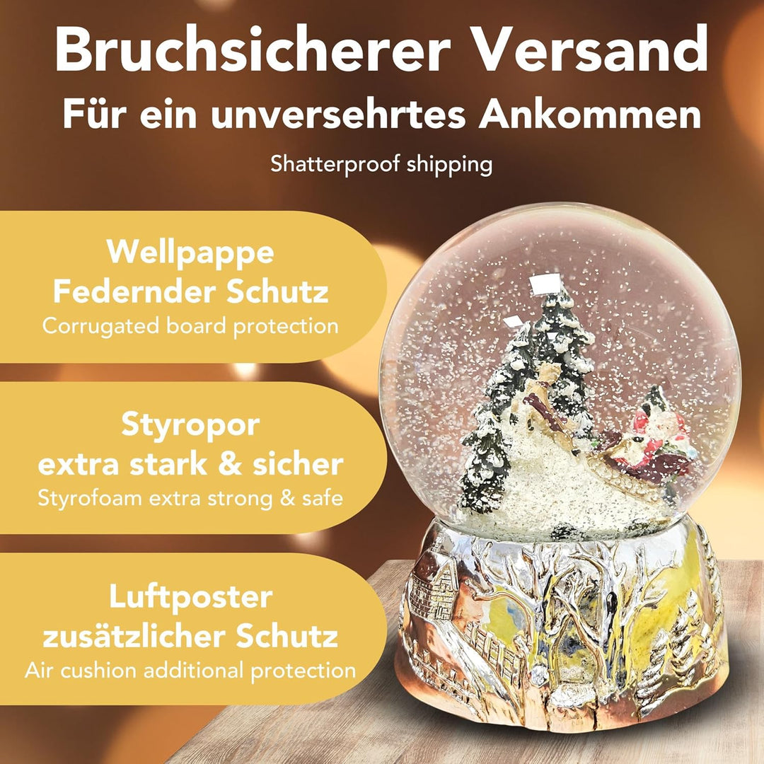 Schneekugel Weihnachtsmann rot Geschenkeliste auf Sockel nostalgische Schneelandschaft Weihnachten W