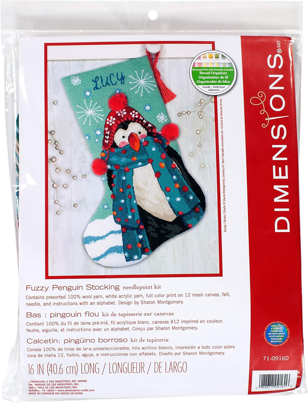 Dimensions 71-09160 Fuzzy Nadelspitze DIY Weihnachtsstrumpf, 12 Netzleinen, 40,6 cm lang, Leinwand,