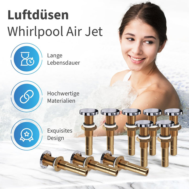 AQUADE Gebläse Set Whirlpool Bausatz Luftgebläse Airblower mit Airjets für Badewanne mit 10 Airjet,