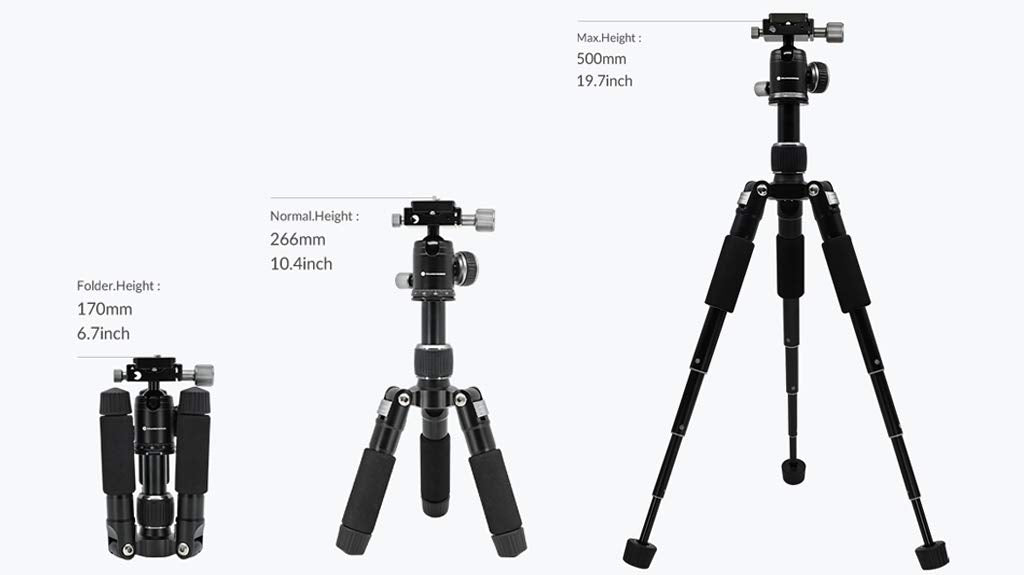 Stativ 50 V (Schwenkstange, Smartphone-Halterung im Lieferumfang enthalten), 50,8 cm (20 Zoll), leic