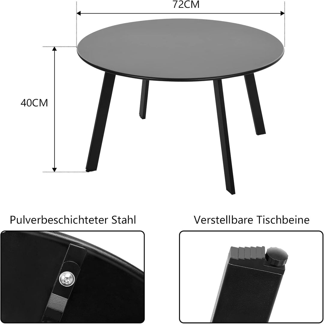 Beistelltisch Metall, Garten Beistelltisch Rund, Sofatisch Kaffeetisch & Couchtish mit Verstellbarer