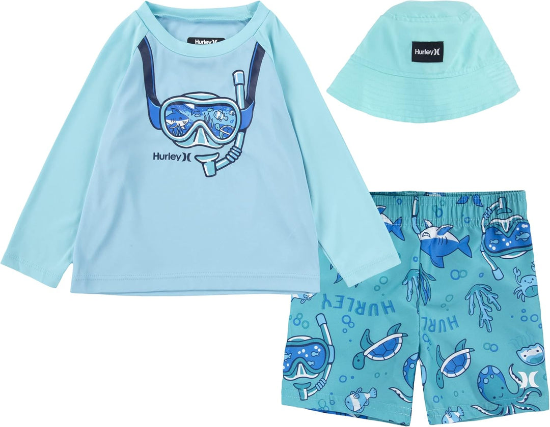 Hurley Jungen Hrlb Scuba 3pc Set Board-Shorts 3 Jahre Grün (Aurora Green), 3 Jahre Grün (Aurora Gree