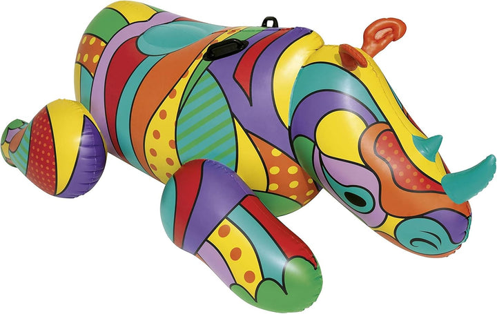 Bestway Inflatable Ride-On Toy with Pop-Art Design Rhino Pool Float, Rhino Pool Float