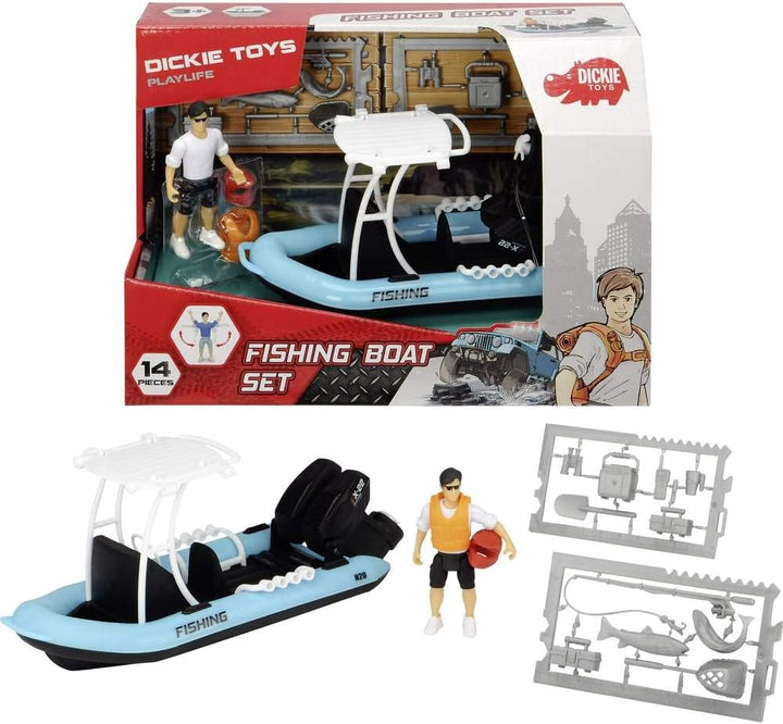 Dickie Toys Playlife-Schlauchboot Set, Boot mit Schwimmfunktion, Angelzubehör, Anglerboot, inkl. Act