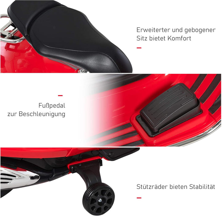 HOMCOM Elektro Kindermotorrad Elektromotorrad mit MP3, Musik, Scheinwerfer, Vor- und Rückwärtsgang,