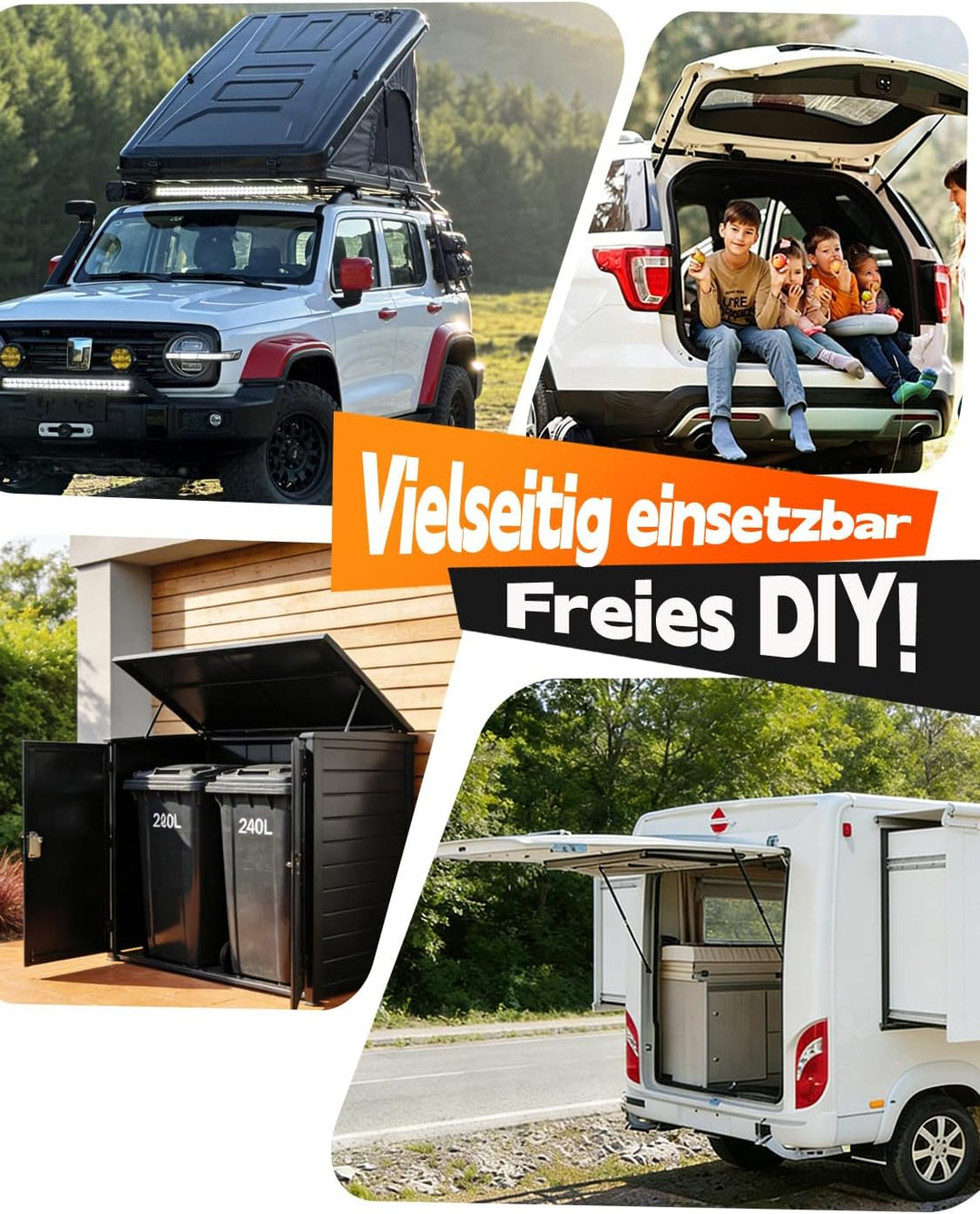 500MM 150N Gasdruckfedern (2 Stück) - Schwerlast Gasdämpfer für Bettkasten, Heckklappe &amp; Mülltonnenb