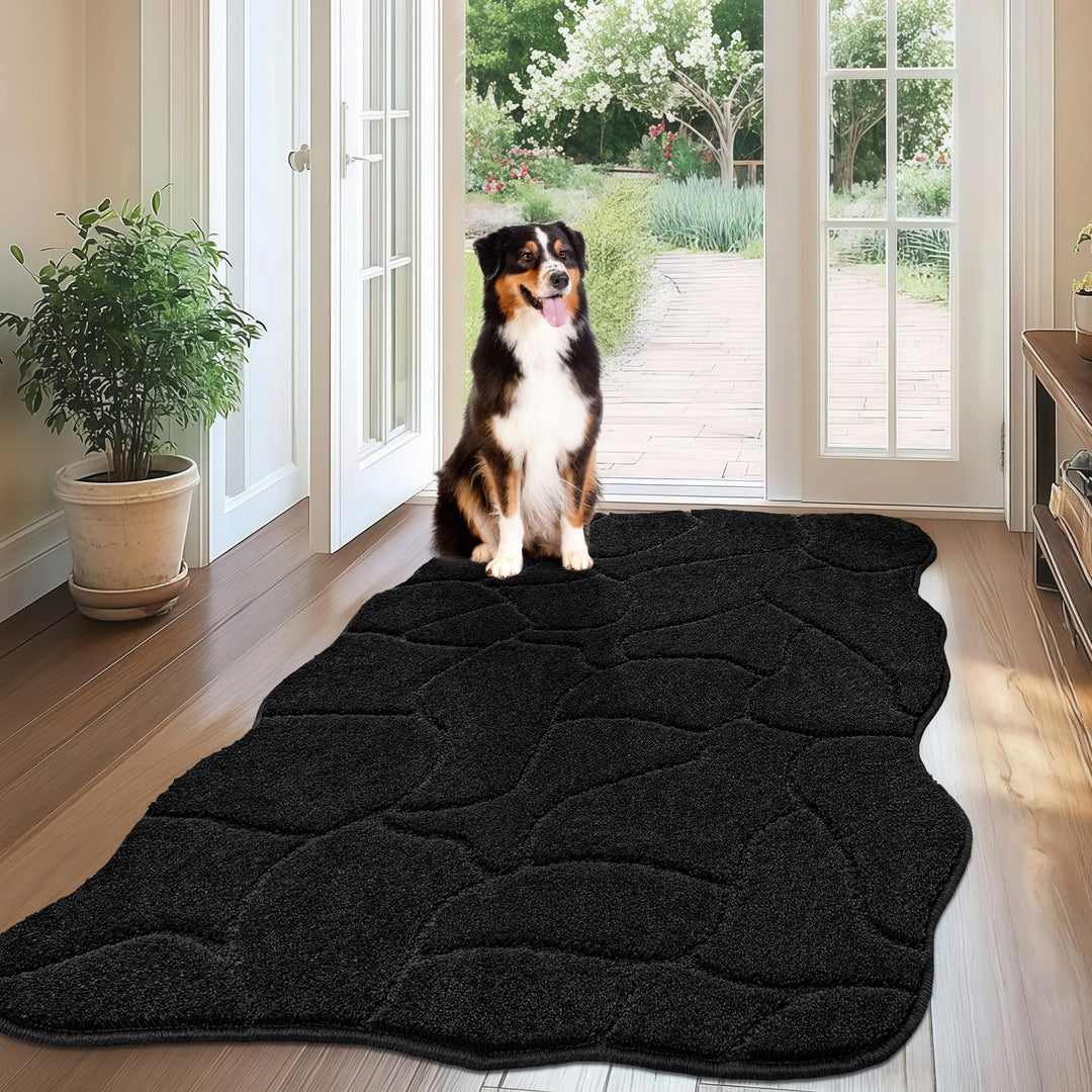 Fussmatte Innen Weicher 60 x 90 cm, rutschfeste Waschbar Türmatte Schwarz, Schmutzfangmatte Sauberla
