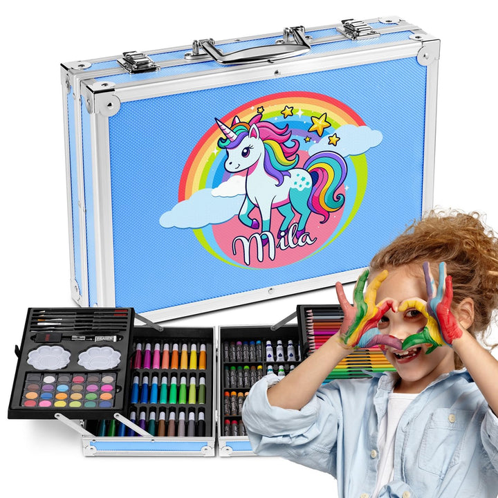 Maverton personalisiertes Kunstset für Kinder - 118-teilig Malkoffer - Buntstifte Koffer Set - Gesch