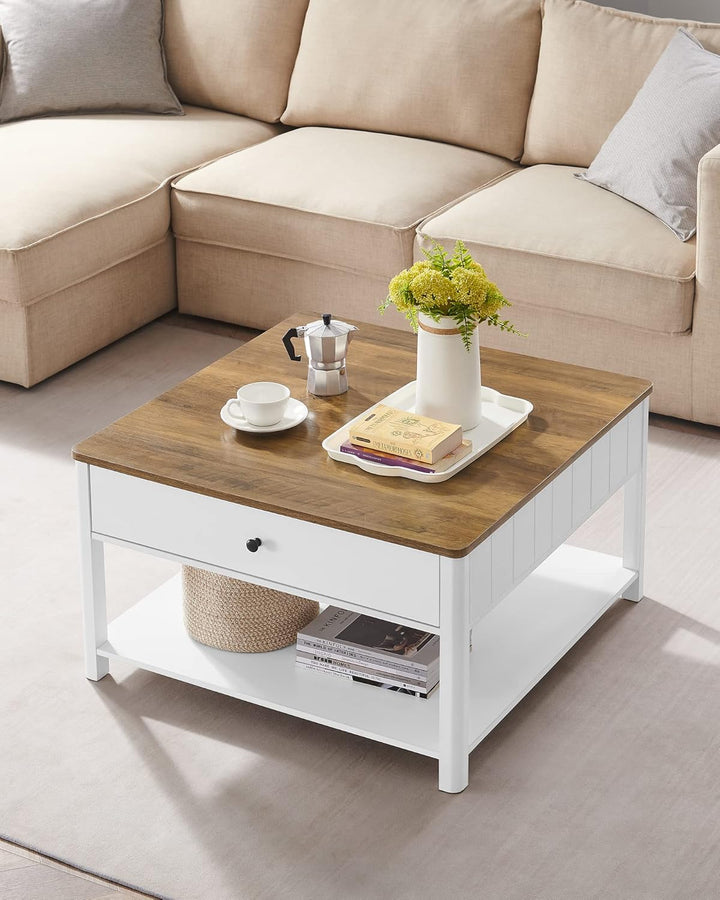 VASAGLE Couchtisch, Wohnzimmertisch, Sofatisch, 2 grosse Schubladen, mit Beinen, viel Stauraum, mari