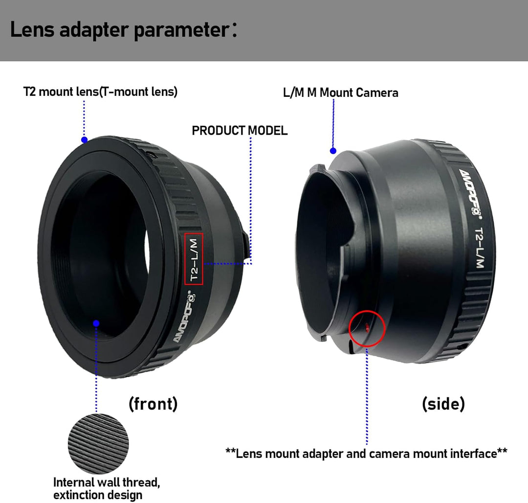 T2-LM Objektivadapter Adapterring,T-Mount T2 Schraubgewinde Objektiv Kompatibel auf für Leica M1,M2,