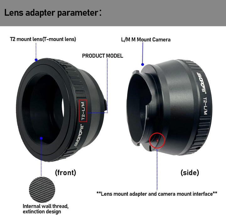 T2-LM Objektivadapter Adapterring,T-Mount T2 Schraubgewinde Objektiv Kompatibel auf für Leica M1,M2,