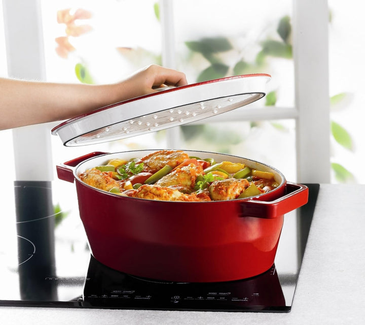 Pyrex Bratentopf, Gusseisen, rot