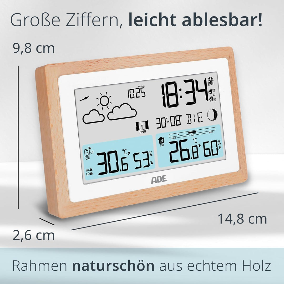 ADE Digitale Wetterstation Funk mit Aussensensor | Innen- und Aussentemperatur | Hygrometer, Baromet