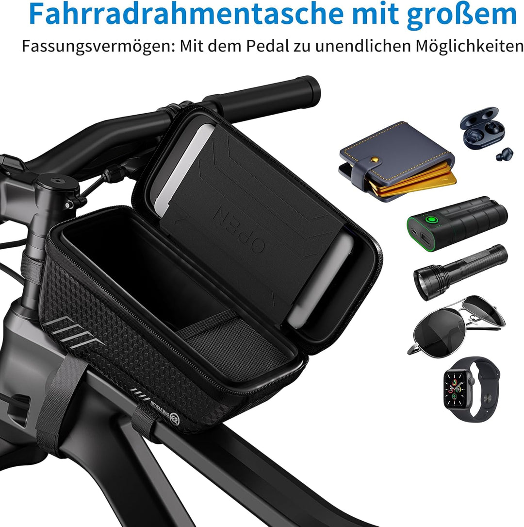 Fahrradtasche für Rahmen und Lenker - Wasserdichte Vordertasche mit TPU-Touchscreen - Geeignet für E