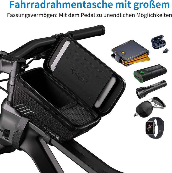 Fahrradtasche für Rahmen und Lenker - Wasserdichte Vordertasche mit TPU-Touchscreen - Geeignet für E