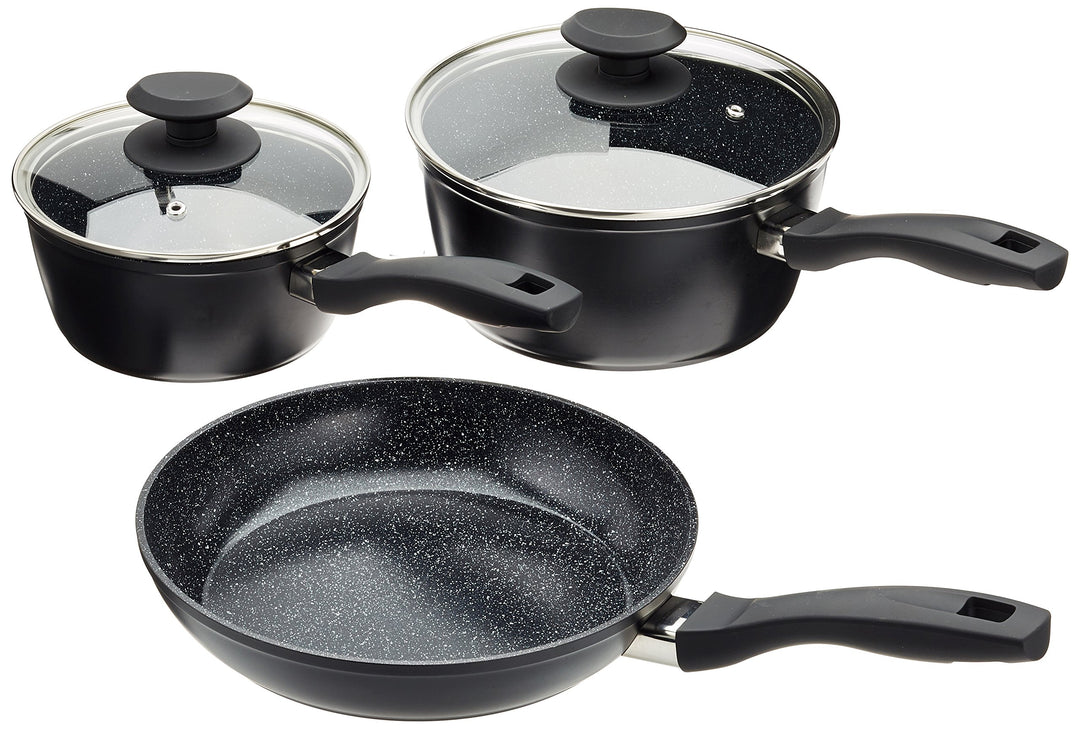 Russell Hobbs BW05743 Stone 3 Pfannen-Set, 16 und 20 cm Stielkasserolle, 24 cm Bratpfanne, Keramisch
