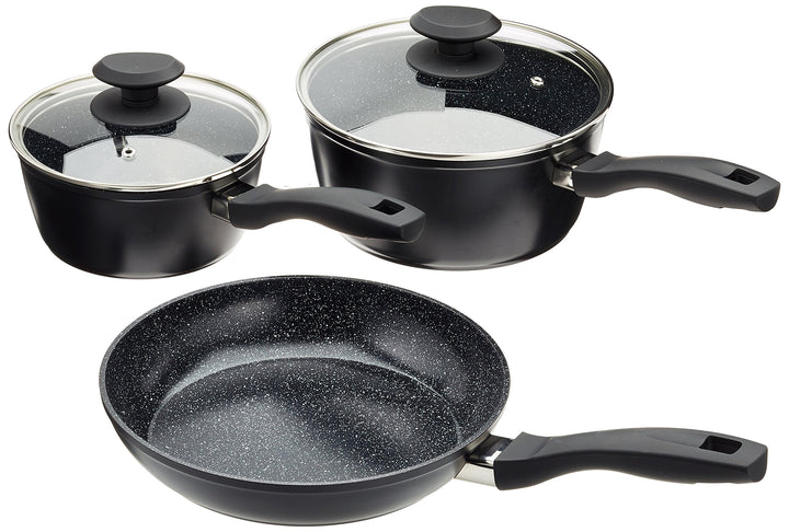 Russell Hobbs BW05743 Stone 3 Pfannen-Set, 16 und 20 cm Stielkasserolle, 24 cm Bratpfanne, Keramisch