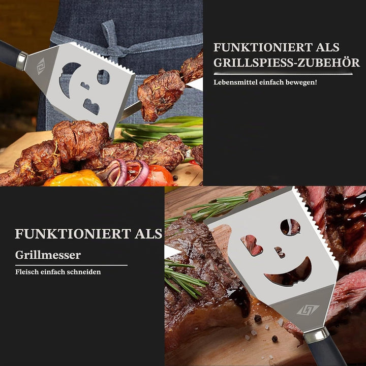 Grillspatel für den Aussengrill, 7-in-1-Grillwerkzeuge, Multifunktion Grillzubehör, Box-Paket, perfe
