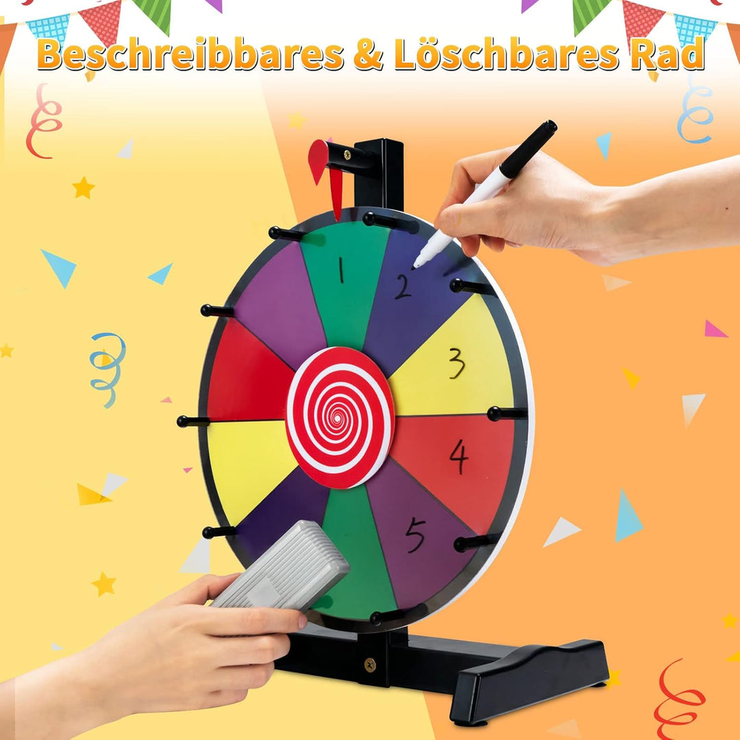 COSTWAY 12" Glücksrad zum Drehen, inkl. Radiergummi und Markierstift, Drehrad Preisrad Lucky Wheel f