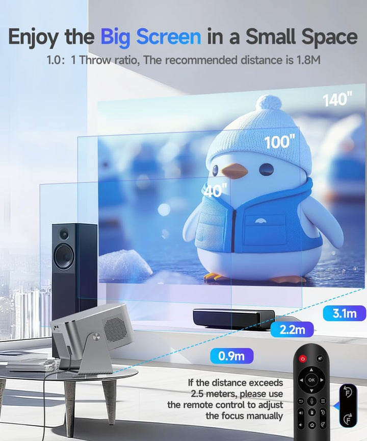 Mini Beamer 4K 8K Unterstützt 1080P Full HD, Android 14 Smart Projektor, WiFi 6 Bluetooth 5.4, Autof