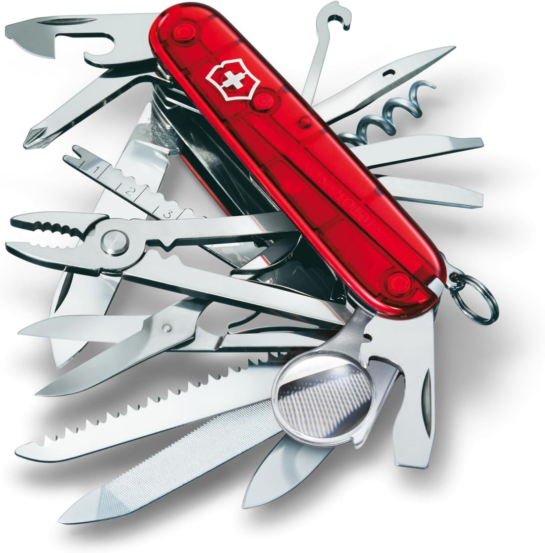 Victorinox Taschenmesser Swiss Champ (33 Funktionen: Metallfeile, Mini-Schraubendreher) rot Rot Tran