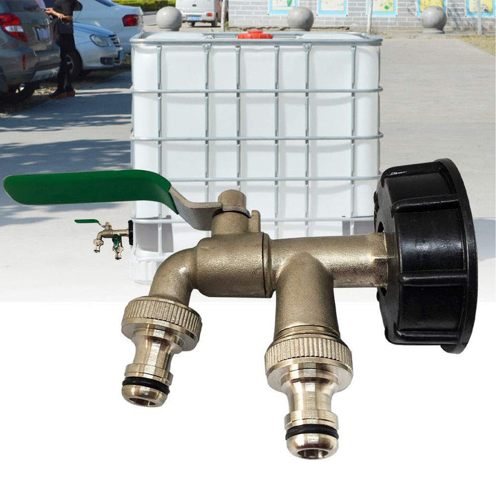 BE-TOOL IBC Tankadapter, Doppelköpfe IBC Tote Tank Drain Adapter S60X6 auf Messing Garten Wasserhahn
