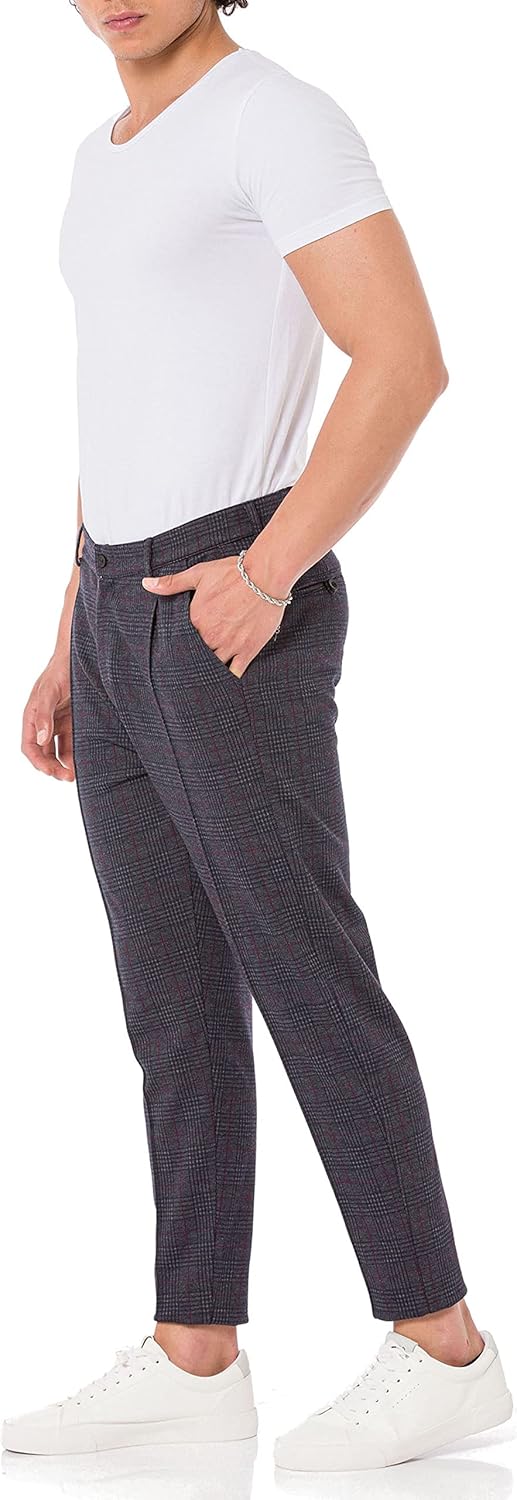 Redbridge Herren Jogginghose im Chino Hosen Style Jogger Hose Freizeithose kariert S Anthrazit, S An