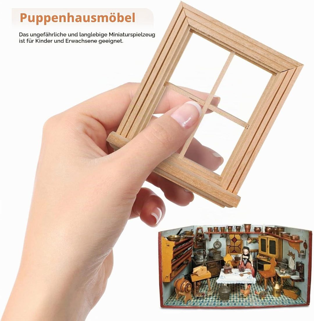 Puppenhausfenster 2Er Set Miniatur Fensterrahmen Aus Birkenholz 1:12 Massstab Für Puppenhausmöbel DI