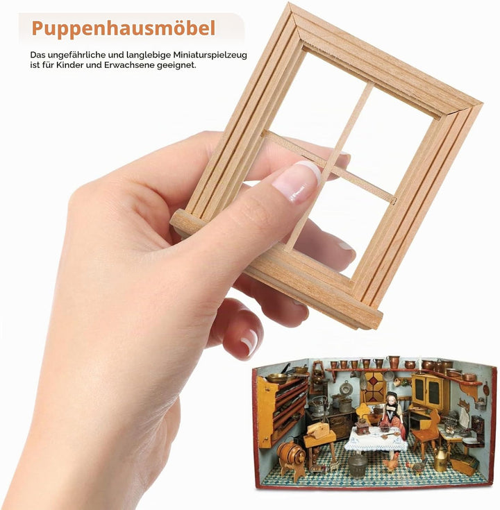 Puppenhausfenster 2Er Set Miniatur Fensterrahmen Aus Birkenholz 1:12 Massstab Für Puppenhausmöbel DI