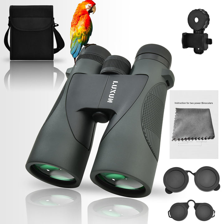 LUXUN 12x50 HD Fernglas für Erwachsene, Fernglas mit Smartphone Adapter Tragetasche, 20mm grosses Ok