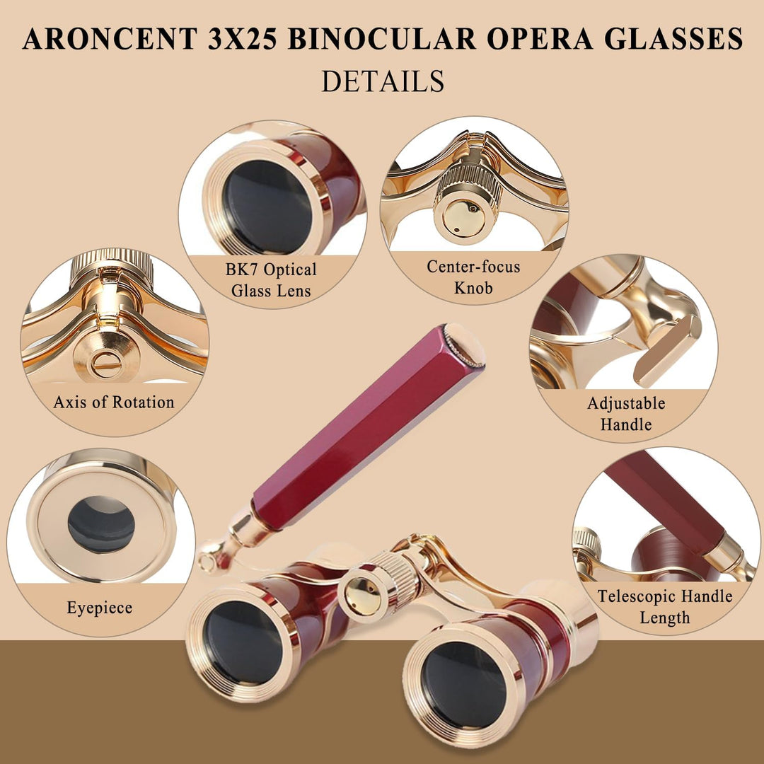 Aroncent Fernglas 3 X 25 kompakte Ferngläser mit Griff Damen Metall Teleskop für Wandern Sightseeing